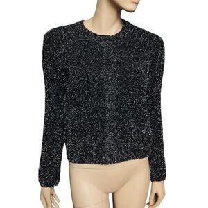 Maje Metallic Dark Purple Cardigan Made in Italy Long Sleeves Size 1 Fit Small